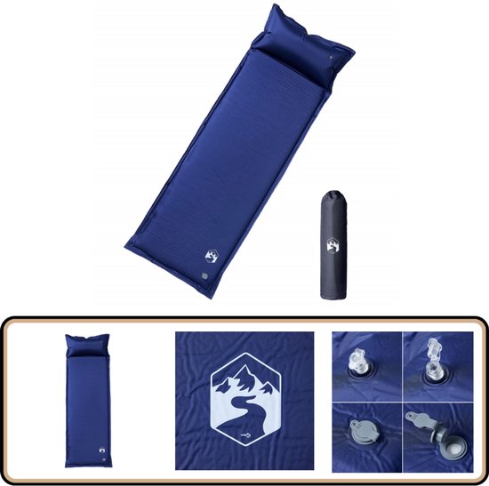 vidaXL Kampeermatras - Zelfopblazend - 1-persoons - Marineblauw Zelfopblazend Kampeermatras - Kampeermatras - Slapen Buitenshuis - Campingmatras - Traagschuim Matras van Merkloos