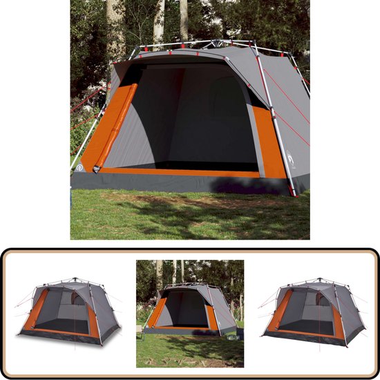 vidaXL Kampeertent 4-persoons grijs & oranje Kampeer Tent - Bungalowtent - Gezinstent - Campinguitrusting - Outdoorleven van Vidaxl