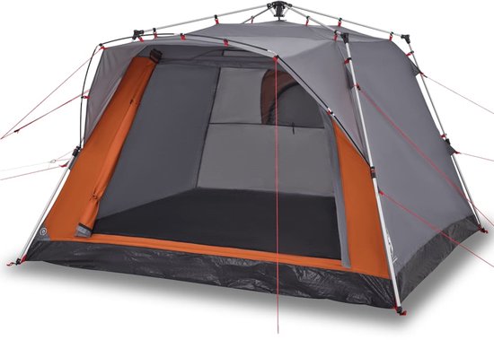 vidaXL - Kampeertent - 4-persoons - snelontgrendeling - grijs - en - oranje van VidaXL