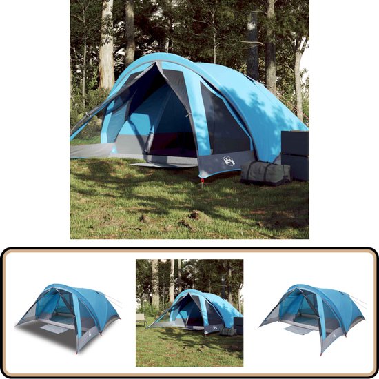 vidaXL Kampeertent 4-Persoons - Waterdicht - Blauw Kampeertent - Bungalowtent - Tent - Campinguitrusting - Buitenleven van Vidaxl
