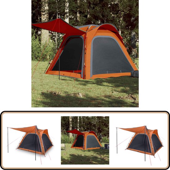 vidaXL Kampeertent - 4 Persoons - Waterdicht - Grijs/Oranje Kampeertent - Tent - Koepeltent - Tenten - Camping van Vidaxl