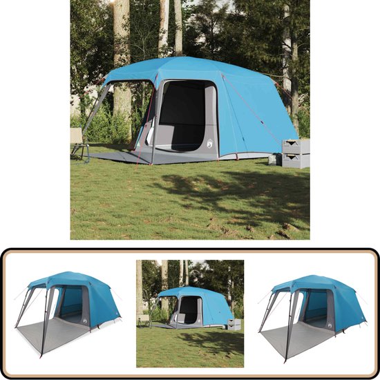 vidaXL - Kampeertent - met - verandakoepel - 5-persoons - waterdicht - blauw van Merkloos