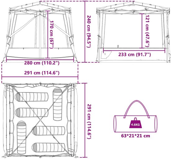 vidaXL - Kampeertent - Set - met - dak - met - opslag - 2 - pcs - Groen - Tafetta - en - Stoff van Merkloos