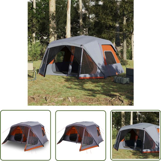 vidaXL Kampeertent - Tent - Tent 10-persoons waterdicht snelontgrendeling grijs en oranje - Familietent - Bungalowtent - Grote Tent van Merkloos