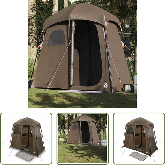 vidaXL Kampeertenten - Douchetent - Douchetent 2-persoons waterdicht bruin - Waterdichte Tent - Tweepersoons Tent - Bruine Tent van Merkloos