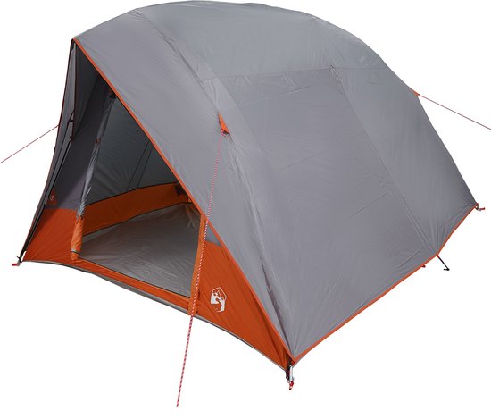 vidaXL - Kamperen - tent - 4-persoons - Grijs - en - Oranje - taft - Waterdicht