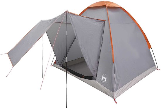 vidaXL - Kamperen - tent - Grijs - en - Oranje - 2-persoons - Polyester - en - Staal