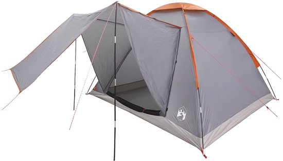 vidaXL - Kamperen - tent - Grijs - en - Oranje - 4-persoons - Polyester - en - Staal