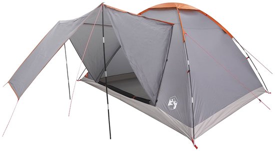 vidaXL - Kamperen - tent - Grijs - en - Oranje - 6-persoons - Polyester - en - Staal