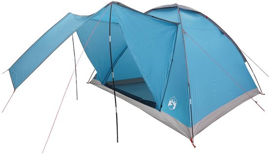 vidaXL - Kamperen - tent - met - dak - Blauw - 4-persoons - Polyester - en - Staal