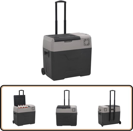 vidaXL Koelbox 50L met wielen - Zwart/Grijs Draagbare Koelbox - Koelbox 50 Liter - Elektrische Koelbox - Car Cooler - Camping Accessoires van VidaXL