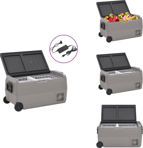 vidaXL Koelbox - Koelboxen - Elektrische Koelbox - Koelbox Voor Auto - Koelbox met wielen en adapter 60 L PP en PE zwart en grijs