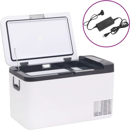 vidaXL - Koelbox - met - handvat - en - adapter - 18 - L - PP - & - PE - zwart - en - wit