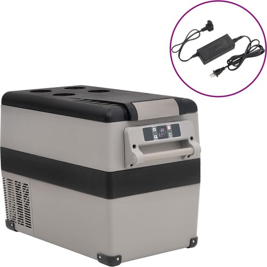 vidaXL - Koelbox - met - handvat - en - adapter - 35 - L - PP - & - PE - zwart - en - grijs van Merkloos