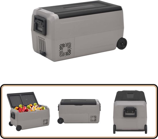 vidaXL - Koelbox - met - wielen - en - adapter - 36 - L - PP - en - PE - zwart - en - grijs