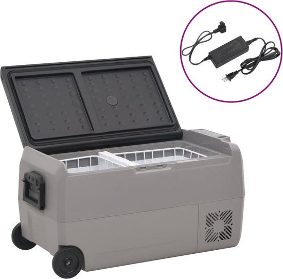 vidaXL - Koelbox - met - wielen - en - adapter - 50 - L - PP - en - PE - zwart - en - grijs van vidaXL