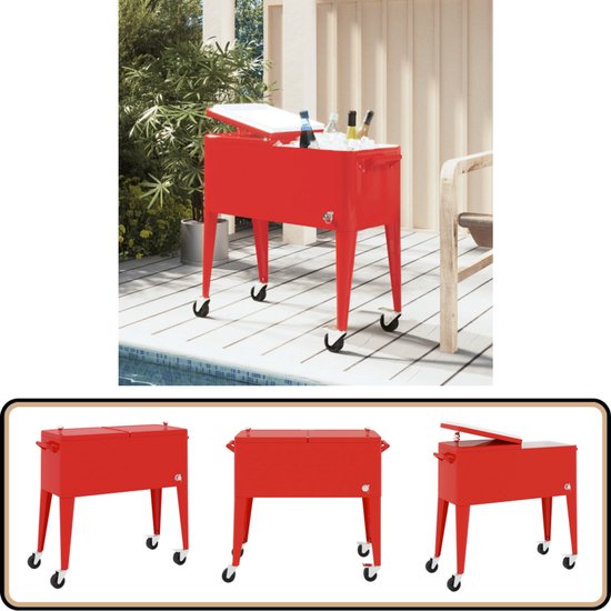vidaXL Koelbox op wielen - 80L - Rood - 72 uur koel Rijdende Koelwagen - Koelkast Op Wielen - Koeltas - Party Cooler - Outdoor Koelbox van Vidaxl