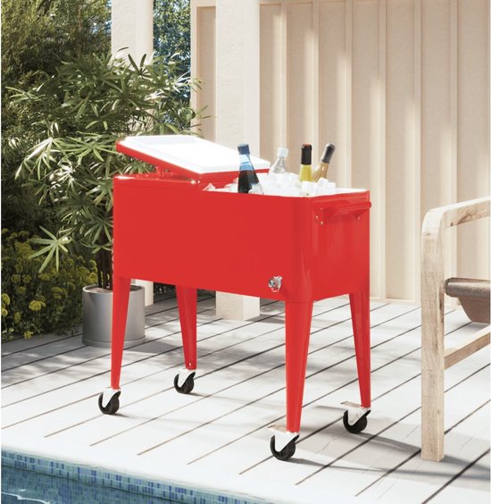 vidaXL - Koelbox - op - wielen - 92x43x89 - cm - rood van vidaXL