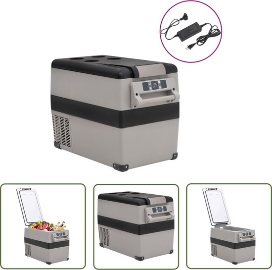 vidaXL Koelzak - Koelbox - Koelbox met handvat en adapter 55 L PP & PE zwart en grijs - Campingaccessoires - Roadtrip Essentials - Outdoor Gadgets van Merkloos