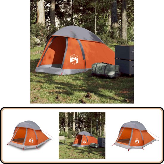 vidaXL Koepeltent 1-persoons grijs en oranje Kampeertent - Tent - Koepeltent - Camping - Vakantie van VidaXL