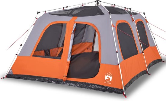 vidaXL - Koepeltent - 10-persoons - snelontgrendeling - grijs - en - oranje van vidaXL