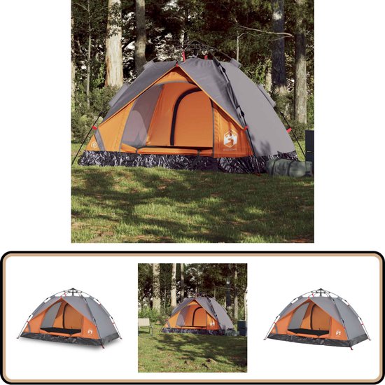 vidaXL Koepeltent - 2-persoons - Grijs en Oranje Kampeertent - Tent - Tweepersoons Tent - Campingtent - Reis Tent van VidaXL
