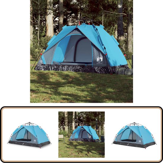 vidaXL Koepeltent 2-persoons snelontgrendeling blauw Kampeertent - Tent - Koepeltent - Tweepersoons Tent - Campinguitrusting van VidaXL
