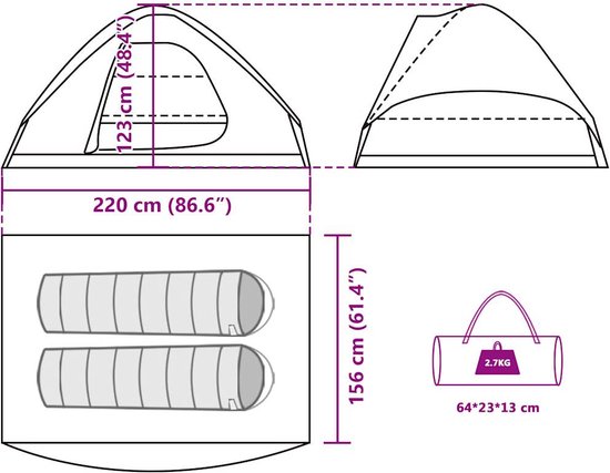 vidaXL - Koepeltent - 2-persoons - waterdicht - bruin van Vidaxl