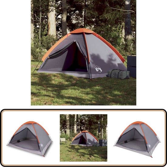 vidaXL Koepeltent - 2-persoons - Waterdicht - Grijs/Oranje Kampeerten - Koepeltent - Tent - Campinguitrusting - Outdoorleven van VidaXL