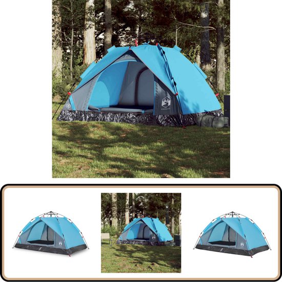 vidaXL Koepeltent - 3-Persoons - Blauw - Inclusief Draagtas Kampeertent - Tent - Koepeltent - Familie Tent - Buitenleven van VidaXL