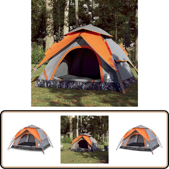 vidaXL Koepeltent - 3-persoons - Grijs en Oranje Kampeertent - Tent - Koepeltent - Camping - Vakantie van VidaXL