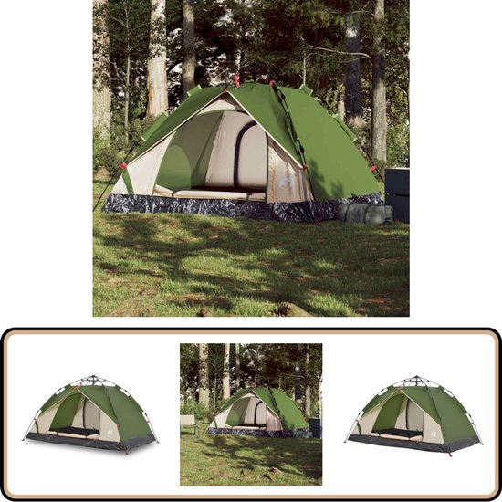 vidaXL Koepeltent - 3-persoons - Groen Kampeertent - Tent - Koepeltent - Familie Tent - Buitenleven van VidaXL