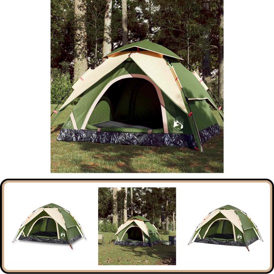 vidaXL Koepeltent - 3-persoons - Groen - Snelontgrendeling Kampeertent - Tent - Koepeltent - Gezinstent - Outdoor van Vidaxl