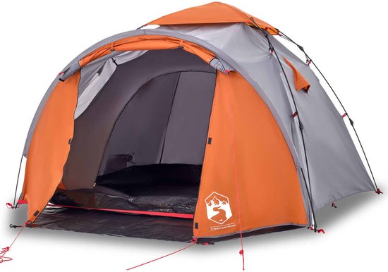vidaXL - Koepeltent - 3-persoons - snelontgrendeling - grijs - en - oranje van vidaXL