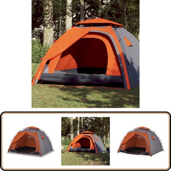 vidaXL Koepeltent 4-persoons - Grijs en Oranje Kampeertent - Dome Tent - Tent Voor 4 Personen - Waterdicht Tent - Lichte Tent van Vidaxl