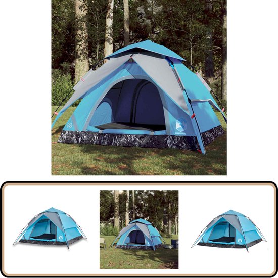 vidaXL Koepeltent - 4-persoons - Snelontgrendeling - Blauw Kampeertent - Familietent - Tent - Buitenleven - Vakantie van VidaXL