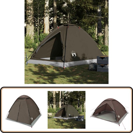 vidaXL Koepeltent 4-persoons - Waterdicht - Bruin Kampeertent - Tent Kopen - Koepeltent - Campingspullen - Outdoorleven van VidaXL