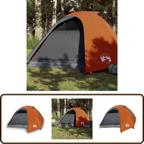 vidaXL Koepeltent 4-persoons waterdicht grijs en oranje Kampeer Tent - Koepeltent - Tent - Buitenleven - Vakantie van Vidaxl