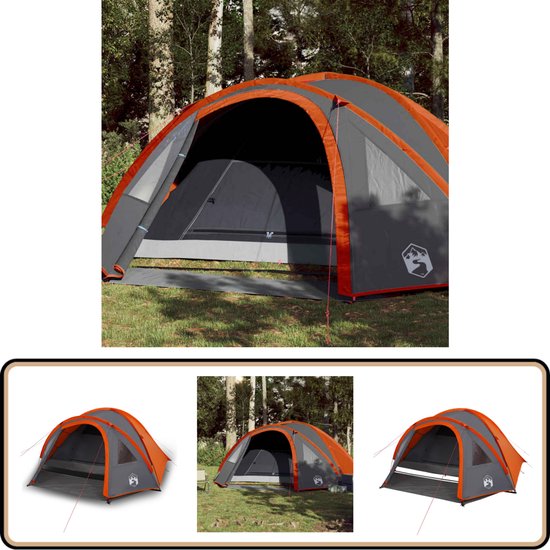 vidaXL Koepeltent - 4 Persoons - Waterdicht - Grijs/Oranje Kampeerten - Tent - Koepeltent - Campingtent - Buitenleven van Vidaxl