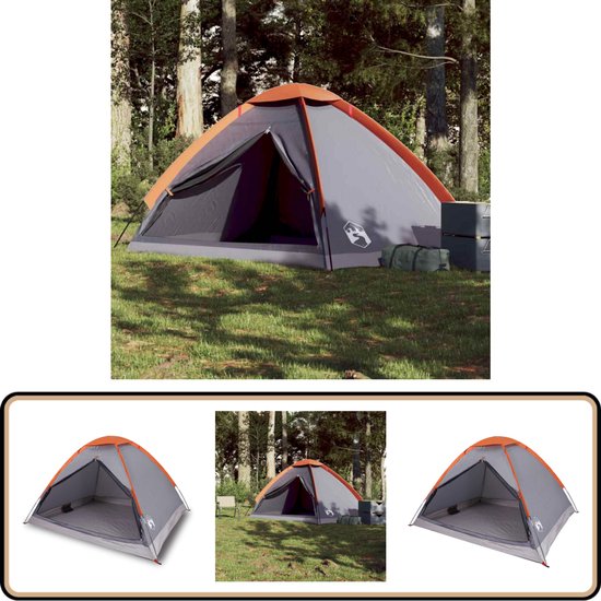 vidaXL Koepeltent - 4-persoons - Waterdicht - Grijs/Oranje Koepeltent - Campingtent - Tent - Outdoor - Kampeeruitrusting van VidaXL