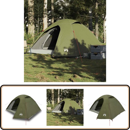 vidaXL Koepeltent - 4-persoons - Waterdicht - Olijfgroen Kampeer Tent - Koepeltent - Tent 4 Persoons - Waterdichte Tent - Camping Tent van VidaXL