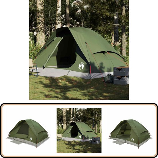 vidaXL Koepeltent - 4-Persoons - Waterdicht - Olijfgroen Kampeertent - Koepeltent - Tent - Buitenleven - Camping van VidaXL
