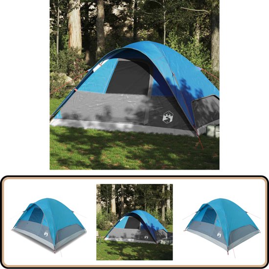 vidaXL Koepeltent - 6-Persoons - Waterdicht - Blauw Kampeeruitrusting - Gezinstent - Koepeltent - Campingtent - Buitenleven van Vidaxl