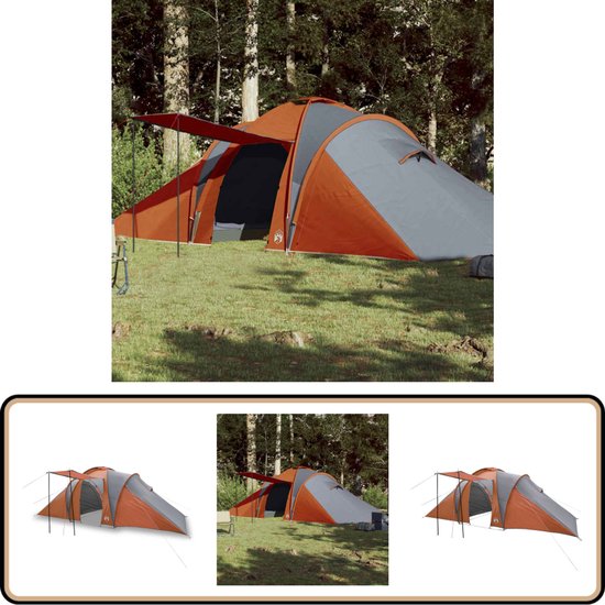 vidaXL Koepeltent - 6-persoons - Waterdicht - Grijs/Oranje Familietent - Kampioen - Tent - Koepeltent - Tweezijdige Ritssluiting van Vidaxl