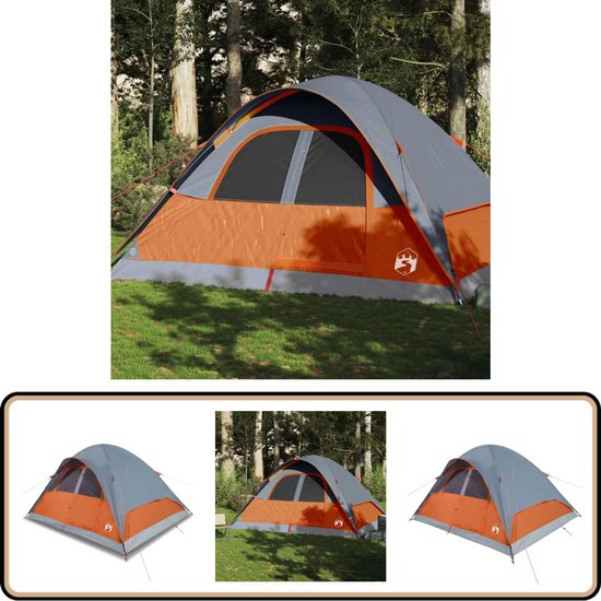 vidaXL Koepeltent - 6-persoons - Waterdicht - Grijs/Oranje Gezinstent - Kampioen - Tent - Koepeltent - Campingtent van Vidaxl