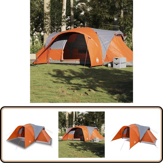 vidaXL Koepeltent - 6-persoons - Waterdicht - Grijs/Oranje Kampeertent - Koepeltent - Familietent - Tent 6 Persoons - Waterdichte Tent van Vidaxl