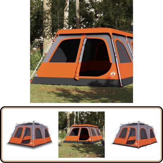 vidaXL Koepeltent 8-persoons - Grijs en Oranje Familietent - Gezinstent - Kampioen - Campingtent - Koepeltent van Vidaxl