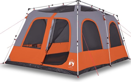 vidaXL - Koepeltent - 8-persoons - snelontgrendeling - grijs - en - oranje van vidaXL