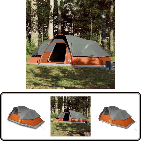 vidaXL Koepeltent - 9-persoons - Waterdicht - Grijs en Oranje Kampeeruitrusting - Familietent - Gezinstent - Koepeltent - Waterdichte Tent van Vidaxl