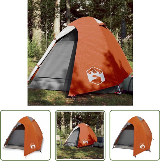 vidaXL Koepeltent - Kampeer Tent - Koepeltent 2-persoons waterdicht oranje - 2 Persoons Tent - Tent Grijs Oranje - Waterdicht Tent van Merkloos